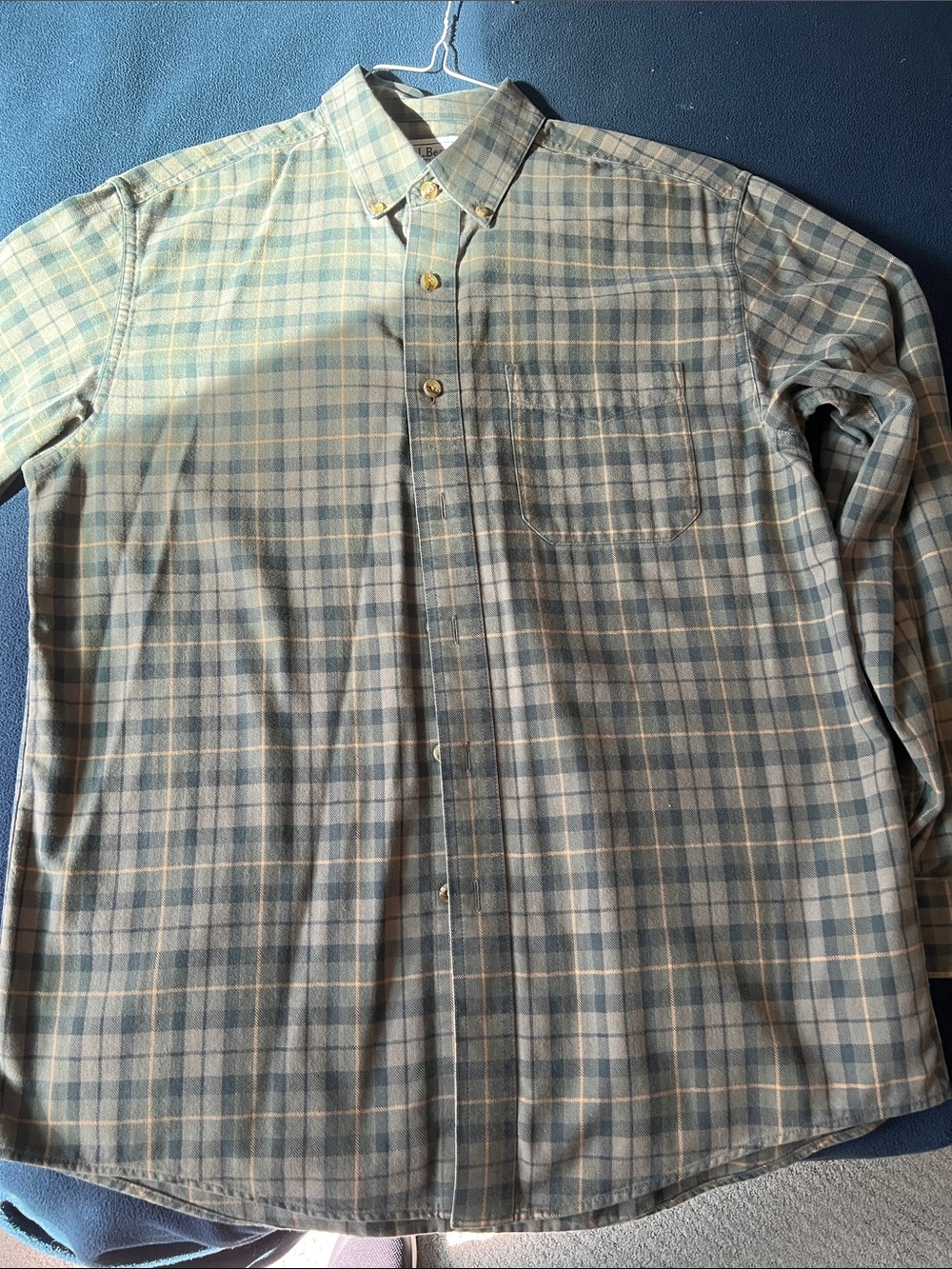 L.L. Bean Olive and Cream Plaid Button-Down heavy weight 100% cotton Shirt